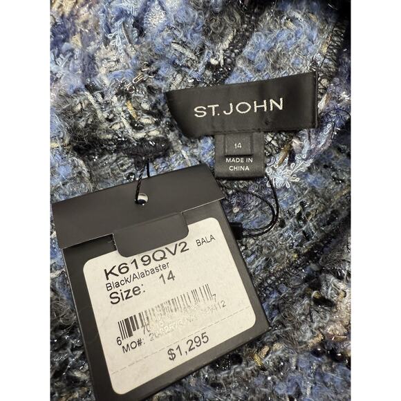 NWT St. John Blue Tweed Knit Sleeveless Dress M Mohair Alpaca Metallic $1295 - Picture 15 of 15